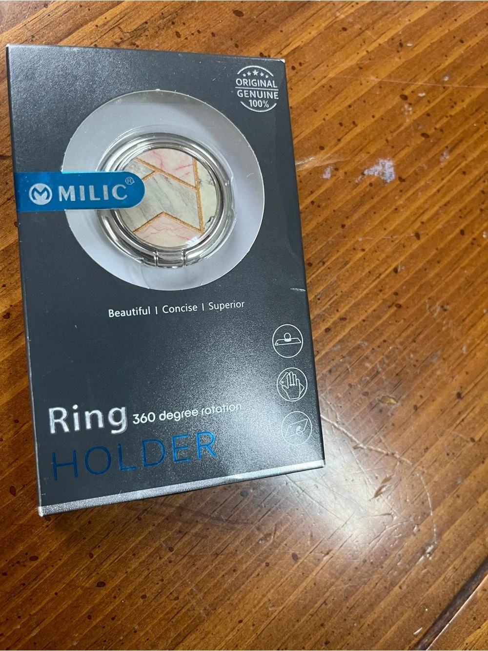 NIB Milic 360° Rotation Phone Ring Holder Stand - Faux Marble Geometric